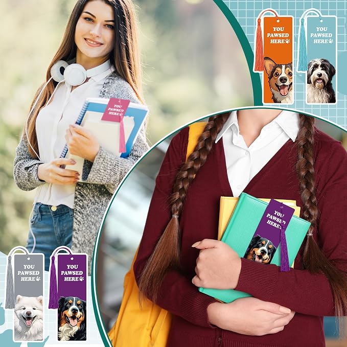 100 Pcs Dog Themed Bookmarks Bulk for Dog Lovers, Cute Puppy Pet Bookmarks You Pawsed Here Birthday Party Favors Giveaways Back to School Gifts for Veterinary Students