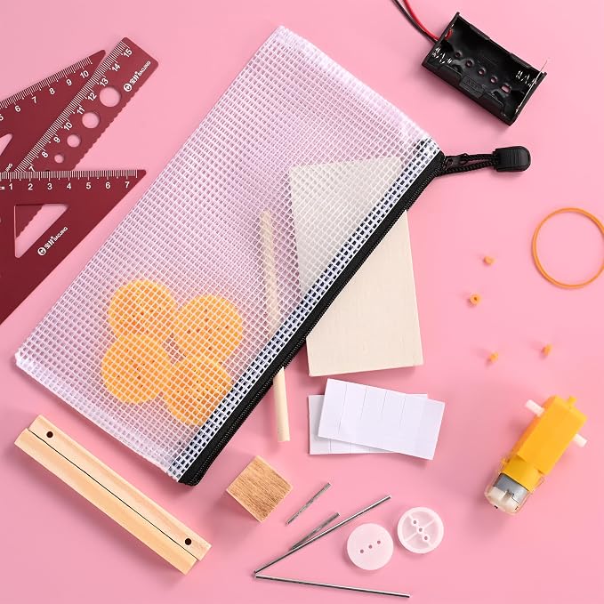 12 Pieces Plastic Mesh Zipper Pouch Bag/Zipper Envelope Document Storage Pouch Bag/Zip File Folder/Office Supplies Bills File Waterproof Zipper Pouche/Storage Pouch for Puzzle and Office