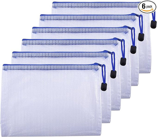 6 Pcs 9.25" x 6.69" A5 Sizes Mesh Zipper Pouch Bags, Mesh Bags with Zipper，Waterproof Clear document pouch for Organization Puzzles Travel, Office, Classroom Organization, A5 White