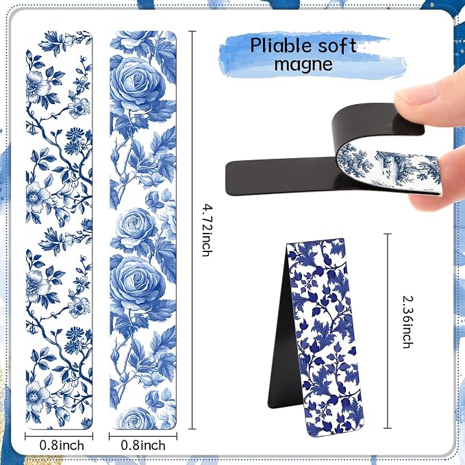 Chinoiserie Magnetic Bookmarks Gifts - 30 PCs Blue and White Book Marks Reading Women Bulk Floral Bird Tree Aesthetic Magnet Page Markers Clip Birthday Back to School World Book Day Decor