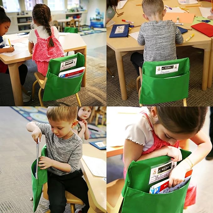 Seat Sack Student Chair Storage Pocket - 17", Single Pocket, Classroom Chair Organizer for Student Desks, Durable Over-the-Chair Storage, Green, 25-Pack