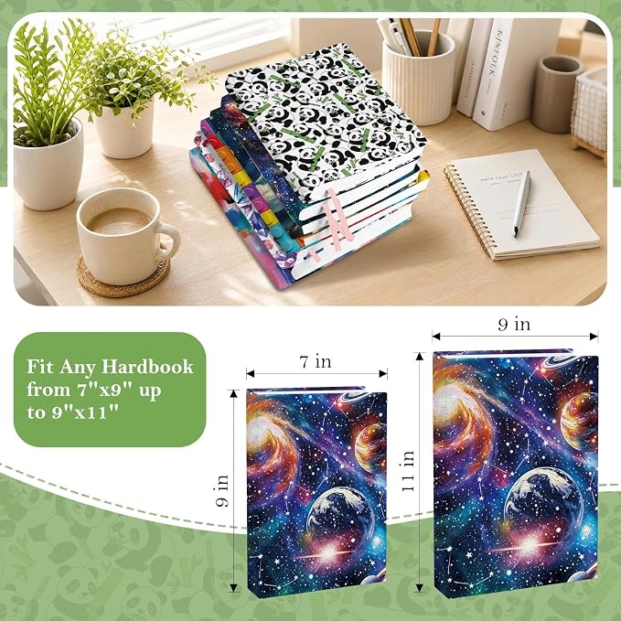 6 Pack Stretchable Book Covers, Jumbo Book Covers for Paperbacks Hardcover Books up to 9 x 11 Inches, Reusable Washable Protective Fabric Books Sleeves, Colorful