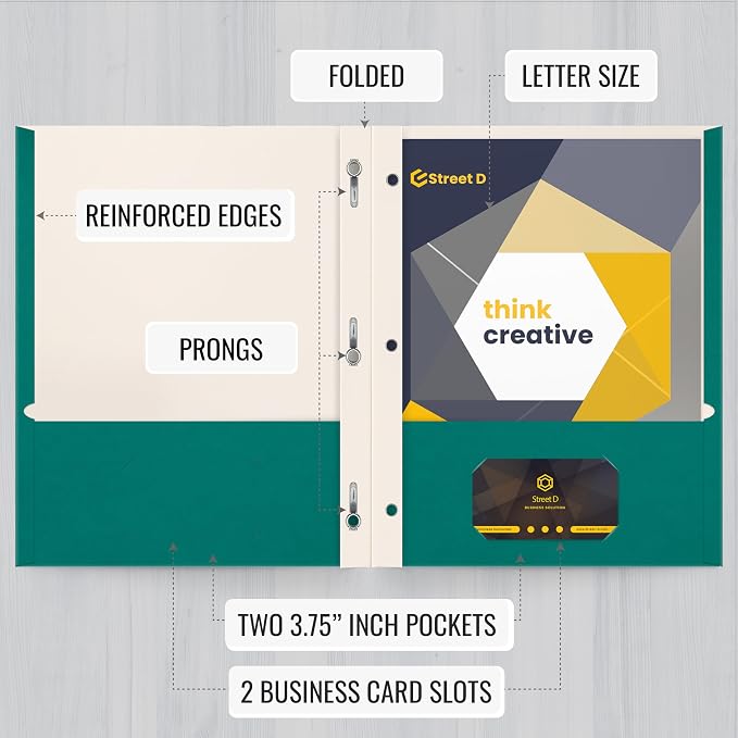 Better Office Products Teal Paper 2 Pocket Folders with Prongs, 50 Pack, Matte Texture, Letter Size Paper Folders, 50 Pack, with 3 Metal Prong Fastener Clips, Teal