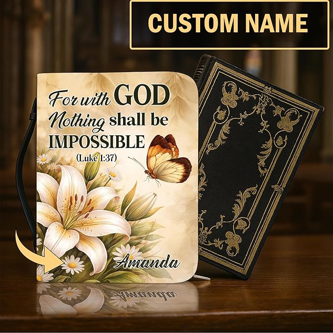 Custom Leather Bible Cover with Name – Personalized Bible Case for Women Zippered with Handle, Bookmark & Storage Pockets, Christian Gift for Mom, Daughter, Grandma (for with God, M-2XL)