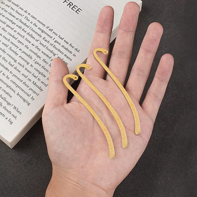 20 Pack Metal Bookmark Hairpin Beading Vintage Hook Carved Antique Tibetan Golden Alloy Embossed Bookmarks with Loop Retro Jewelry Making Charm for Crafting Book Lover Reading Enthusiast