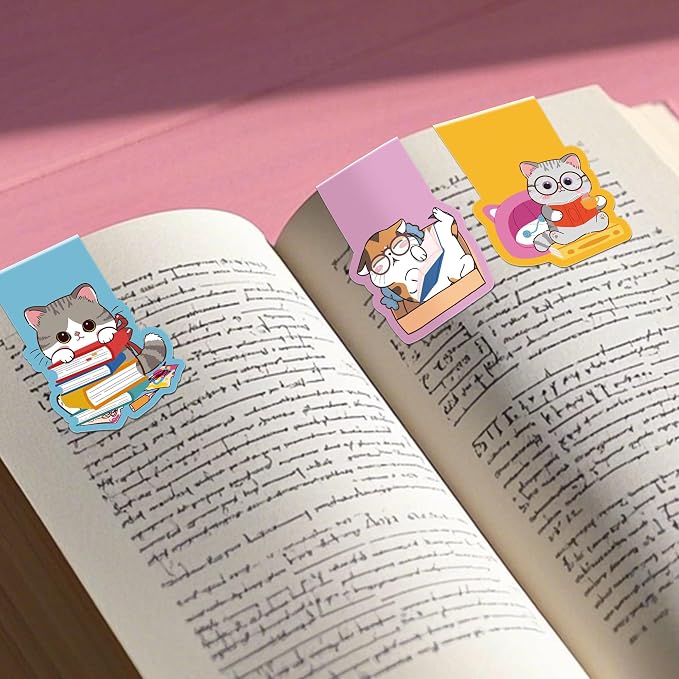 Cat Magnetic Bookmarks: 8 Pcs Cute Cartoon Cat Magnet Book Page Markers, Animal Bookmark Clips for Reading, Gifts for Students Teachers Book Lovers Office School Supplies