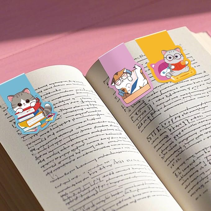 Cute Cat Magnetic Bookmarks: 16 Pcs Cute Cartoon Cat Magnet Book Page Markers Animal Bookmark Clips for Reading, Gifts for Kids Students Women Book Lovers Office School Supplies