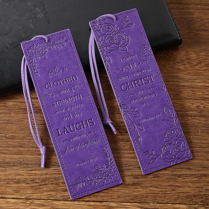 2 Pcs Christian Leather Bookmarks for Women, Purple Christian Gifts for Women Book Marks for Reading Women (Purple)