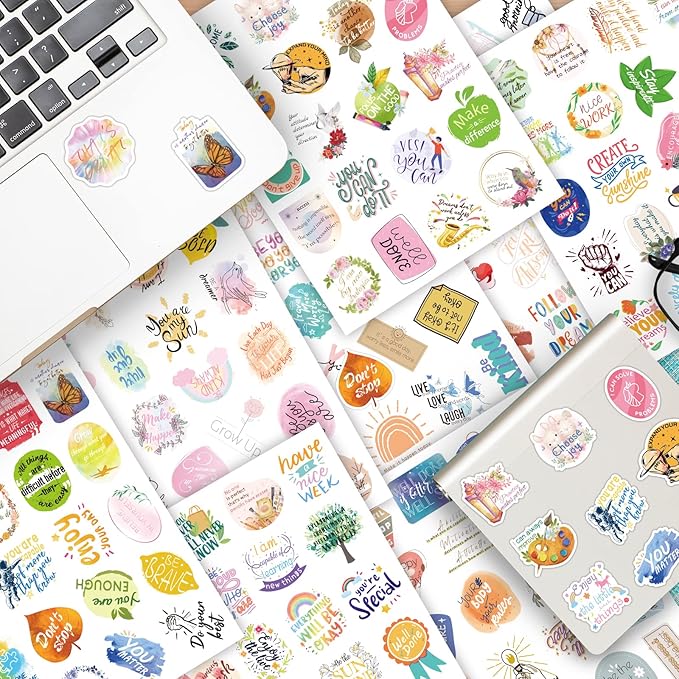 480PCS Inspirational Happy Planner Stickers for Adults Organizers Scrapbooking Supplies Waterproof Stickers Aesthetic Quotes Journaling Sticker for Kids Teens Teacher Supplies