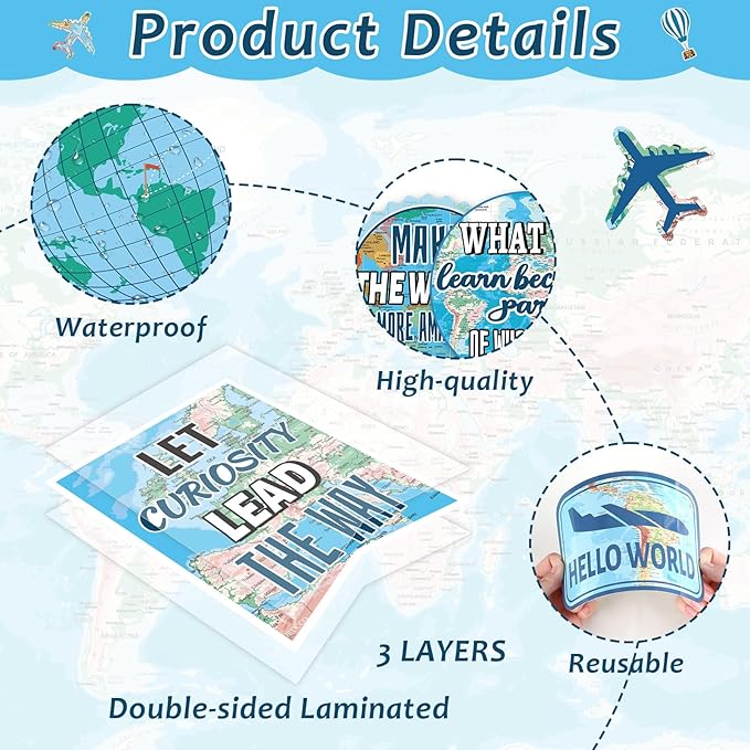 gisgfim Travel the Map Bulletin Board Classroom Decorations Set Motivational Sign Travel Paper Cutouts for World Map Adventure Explore Accent Teacher Supplies Back to School Wall Door Chalkboard Decor