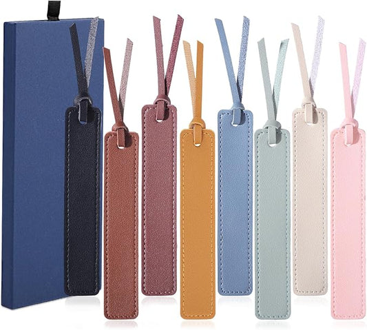 8Pcs Leather Bookmark, Classic Stitched Book Mark with Leather Rope Father's Day Gifts for Reading Men Teacher Women School Students