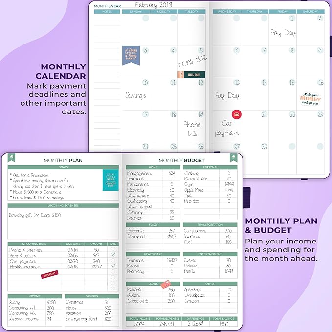 Clever Fox Budget Book 2.0 – Simple Budgeting Planner for Beginners – Financial Notebook with Money Spending, Debt & Bill Tracker (Purple)