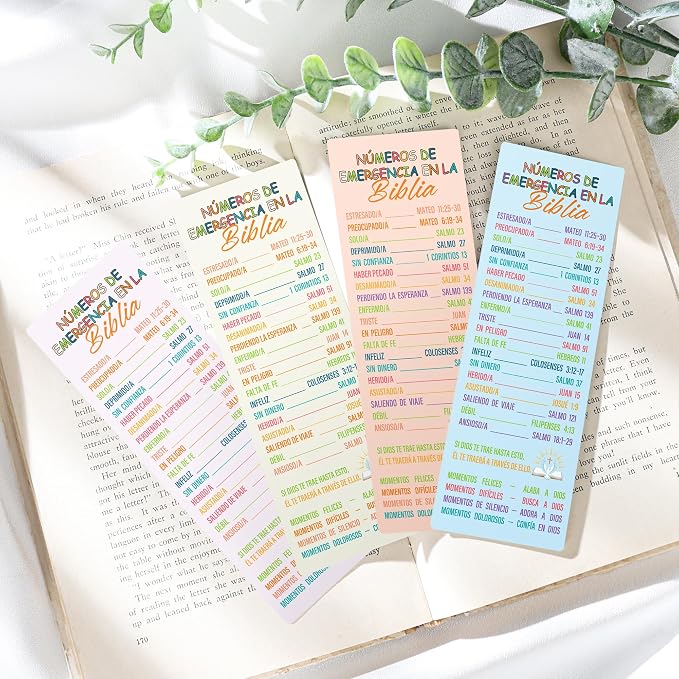 Spanish Bible Emergency Numbers Bookmark - 100 Pcs Christian Verse Paper Bookmarks Bulk for Women Men Religious Inspirational Scripture Cards Gifts for Sunday School Welcome Church Members