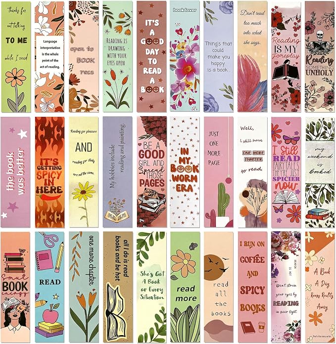 30 PCS Aesthetic Paper Bookmarks for Reading,Romantic Funny Bookmark for Women Book Lovers,Reading Page Markers Students Teachers School Supplies