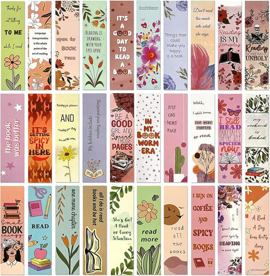 30 PCS Aesthetic Paper Bookmarks for Reading,Romantic Funny Bookmark for Women Book Lovers,Reading Page Markers Students Teachers School Supplies