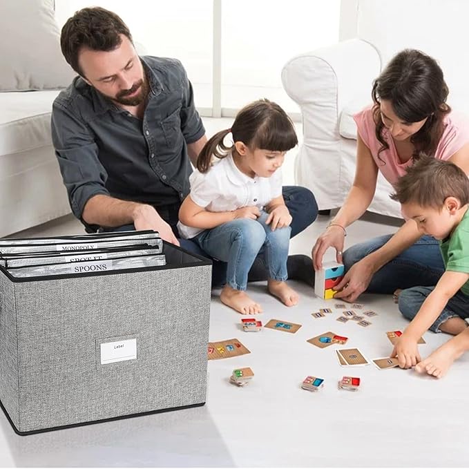 Board Game Storage Box, Board Game Organizer Box with 12pcs Zipper Bags and Writable Stickers, Game Storage Containers with Lid for Office Supplies, Puzzles, Craft Product