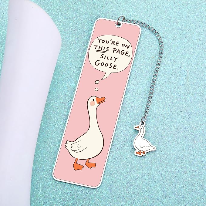 Pink Stuff Cute Bookmarks for Women Girls Book Lovers Book Marks for Reading Women Funny Book Lovers Gifts, Reading Accessories Gag Bookish Gifts for Readers Women Silly Metal Bookmarks Goose 2-Side