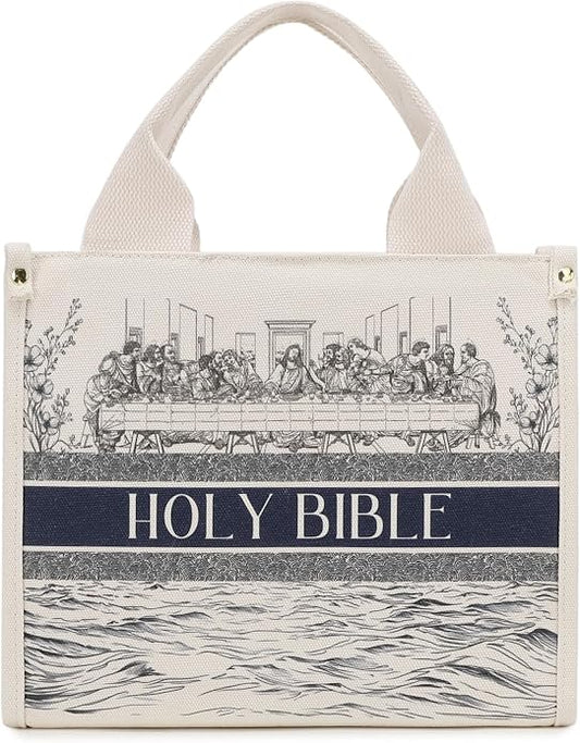 Holy Bible Cover for Women - Canvas Tote Bag Design, Bible Book Carrier Case for Teen Girls, Religious Gift
