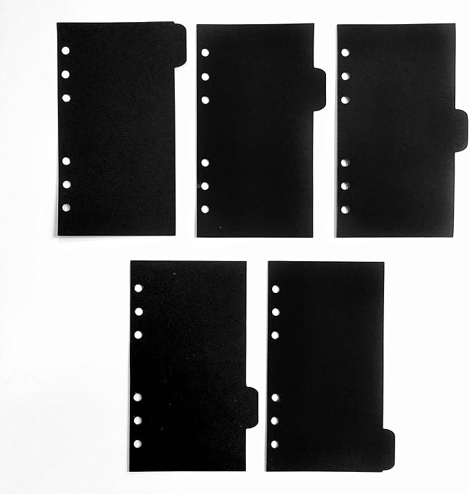 Index Tabs for A5/A6 6-Holes Cover Round Ring View Binder File Folder Loose Leaf Sheet Protectors Binder Cover Protector (Divider Horizontal Black Paper, A6/17cm*10cm/6 Inch)