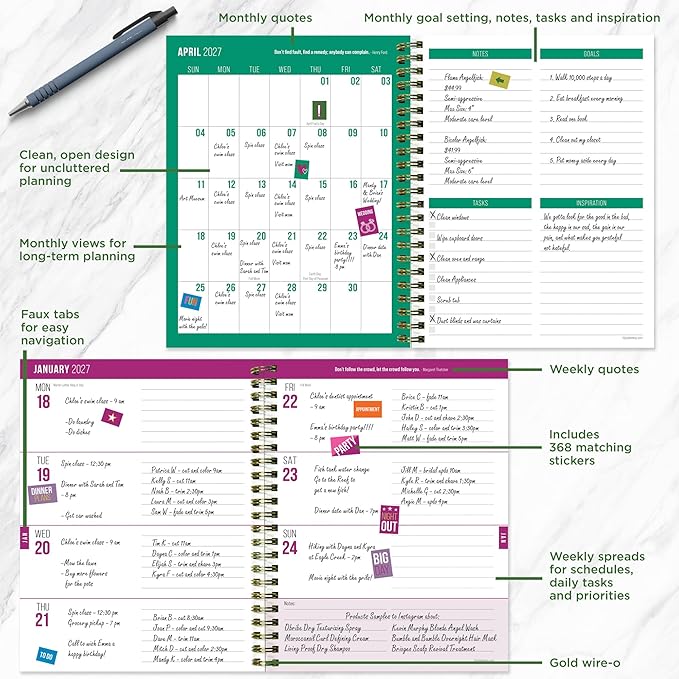 TF Publishing July 2026 - June 2027 Buds & Blooms Medium Weekly Monthly Planner - 12 Month Academic Planner 2026-2027 with Durable Cover, Thick Uncoated Paper and Planning Stickers - 6.5 x 8 in