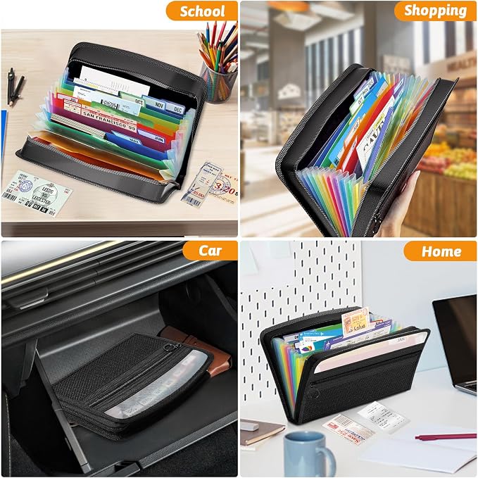 Ansook Coupon Receipt Organizer Holder, 13 Pockets Small Accordian File Organizer,Junior Size 10.8x6.8 Inches, Zipper Closure, Glove Box Organizer