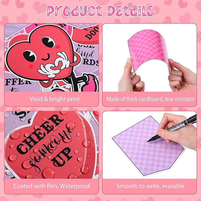 Pajean Valentine's Day Heart Bulletin Board Set Romantic Love Classroom Decorations Sweet Day Theme Paper Cutouts for Wall Window Decor School Office Supplies(Inspirational)