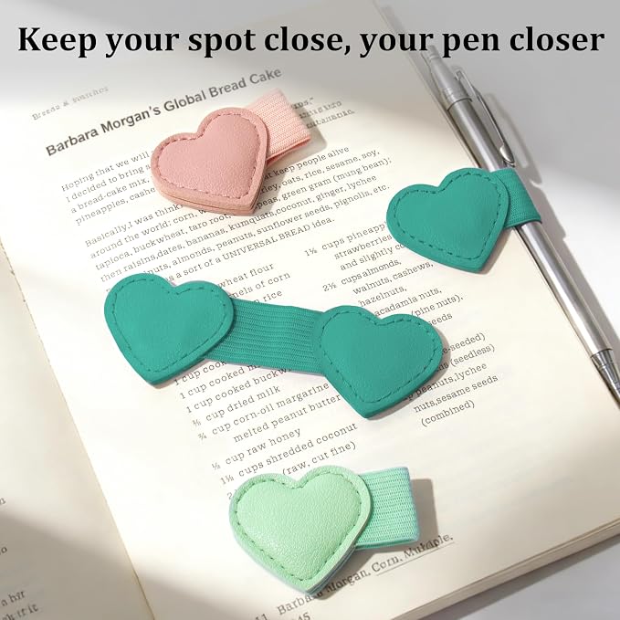 2Pcs Magnetic Leather Heart Bookmarks with Pen Holder, Cute Book Markers Clip with Gift Box, Reading Accessories for Book Lovers Women Teachers Students, Teal