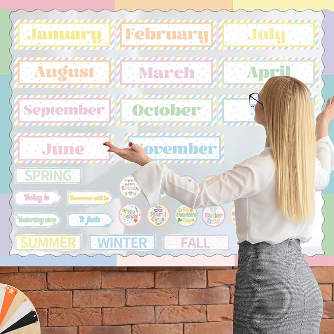 Qeeenar 24 Pcs Magnetic Borders for Classroom Bulletin Board Borders Magnetic Whiteboard Classroom Strips for Office Chalkboard Decoration(Macaron Color)