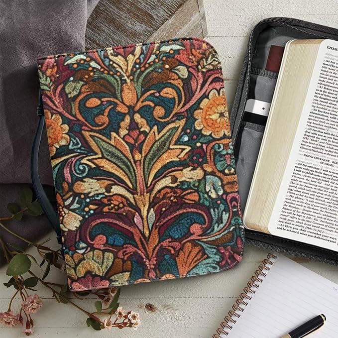 Retro Flower Bible Cover for Women Bible Case Bible Bag Portable Bible Carrying Tote Bags Bible Carrying Case Bible Accessories-Size：XL