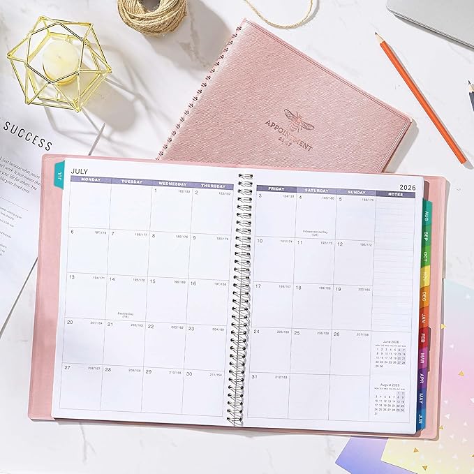 2026-2027 Appointment Book/Planner - Appointment Planner 2026-2027, July 2026 - June 2027, 11" x 9", 26-27 Daily Hourly Planner with 15-Minute Interval, Colorful Tabs - Rose Gold