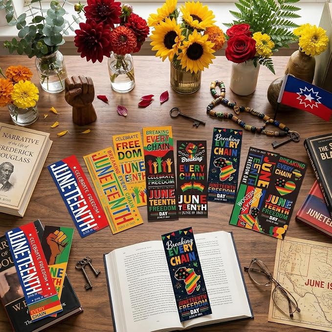 Wxiben Juneteenth Bookmarks Gifts Set - 120 Pcs Freedom Day Bookmarks 1865 African American Book Marks Page Marker Clip Inspirational Favors for June 19th Office School Home Party Supplies