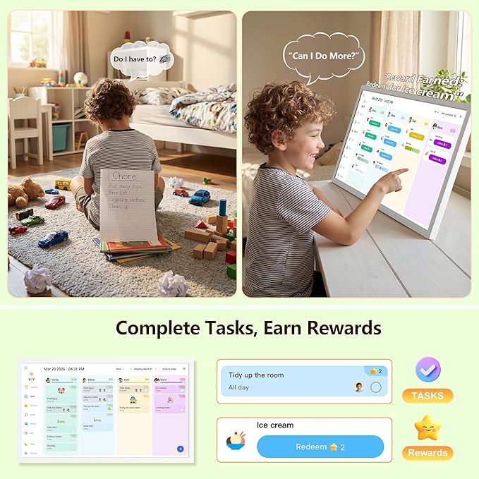 Digital Calendar – 27 Inch Electronic Wall Calendar & Chore Chart, Smart Family Organizer with Interactive Touchscreen Display, Wall Mount in Portrait or Landscape, Gifts for Women Men, Gifts for Mom Dad