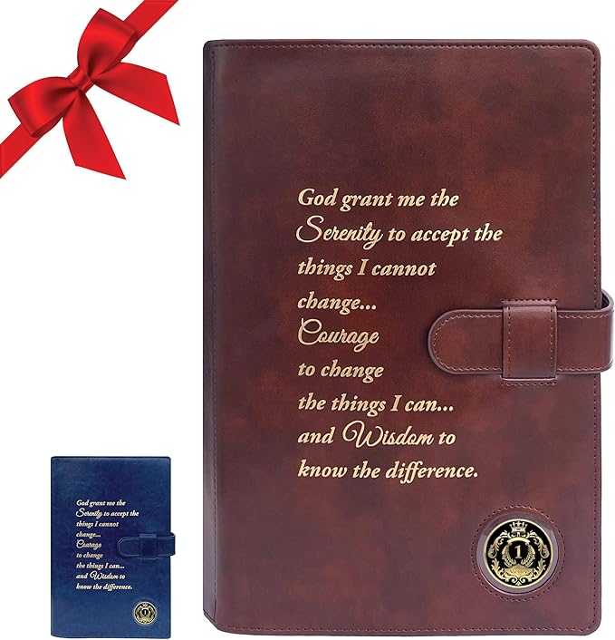 GALILEO® Large Print Double AA Big Book Cover & 12 Steps & 12 Traditions | PU Leather | AA Book Covers for Hardcover | AA Gift | Alcoholics Anonymous | Serenity Prayer (Large Print/Brown)