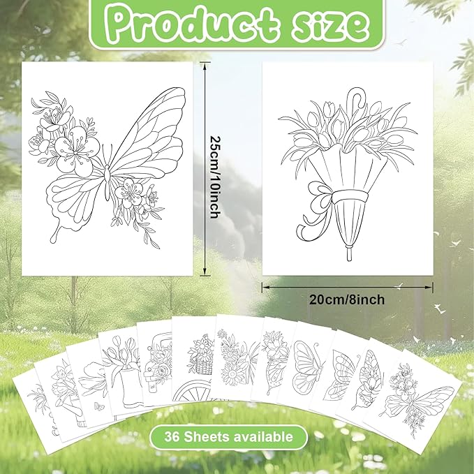 COCHIE 36PCS 8x10 Inches Spring Coloring Pages for Kids, Bulk Color Your Own Spring Butterfly Paper Crafts Party Favors, Small Coloring Sheets Easter Basket Filler Gifts