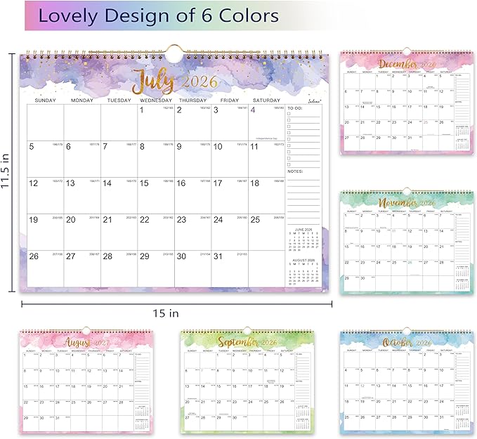 Calendar 2026-2027 - 2026-2027 Wall Calendar, 15" x 11.5", July 2026 - December 2027, 18-Month Calendar with Twin-Wire Binding, Large Blocks, Julian Dates, Perfect Organizer for Home & Office