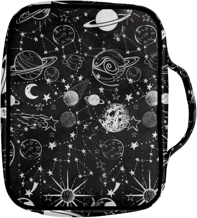 Coldinair Outer Space Print Bible Covers Bag for Kids,Carrying Book Case Church Bag Bible Holder with Handle and Zippered Pocket