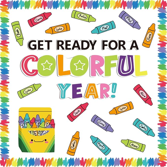 VABAMNA 61Pcs Crayon Bulletin Board Decorations Set - Get Ready for A Colorful Year Crayon Cutouts for Bulletin Board Back to School Home Wall Classroom Door Decorations