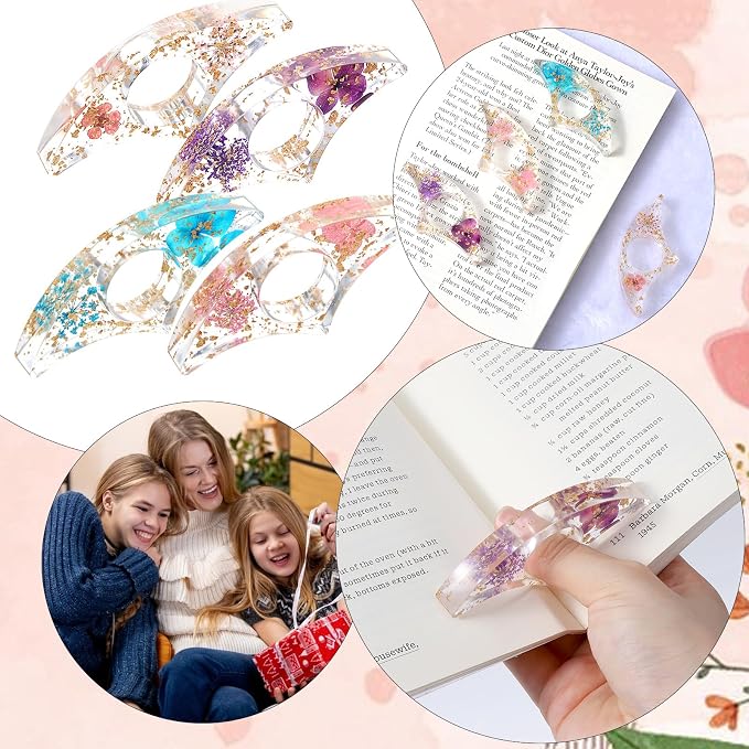 4 Pcs Thumb Book Page Holder, Dried Flower Resin Finger Ring Opener Bookmark, Book Lovers Gifts for Reading, Bookworms, Teachers, Best Friend, Student, Handmade Reading Books Accessories