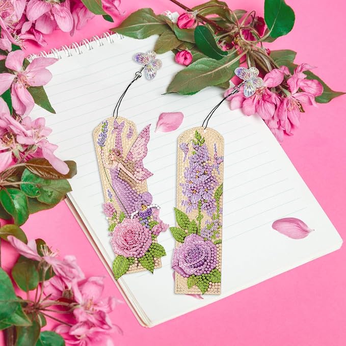 ARTopet 3Pcs DIY Diamond Art Painting Bookmarks with Colorful Butterfly Pendant PET Bookmark Ornament Double Sided Pattern Single Sided Diamond Book Marker Clip Gifts Tags-Flowers06