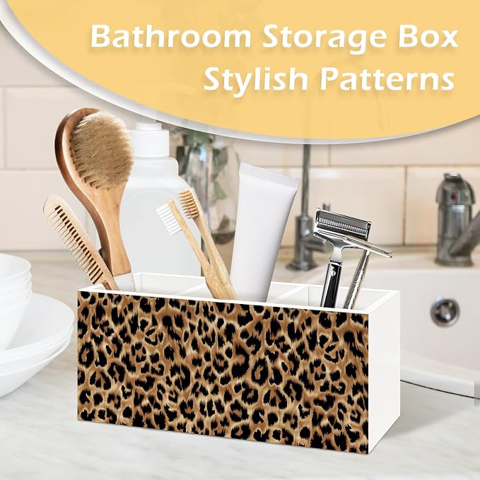Leopard Print Pen Pencil Holder, Cheetah Print Gifts for Women, Leopard Desk Accessories, Cheetah Wooden Pen Pencil Organizer for Girls Bedroom Dorm Desk Decor