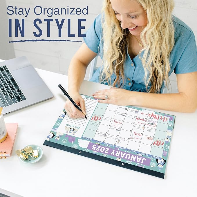 Hadley Designs Large Desk Calendar 2025-2026 - Desktop Calendar 2025, 18-Month Desk Calendars for Home, Office & Classroom, Cute Kraft Classroom Must Haves, Gifts for Coworkers, Teachers & Students