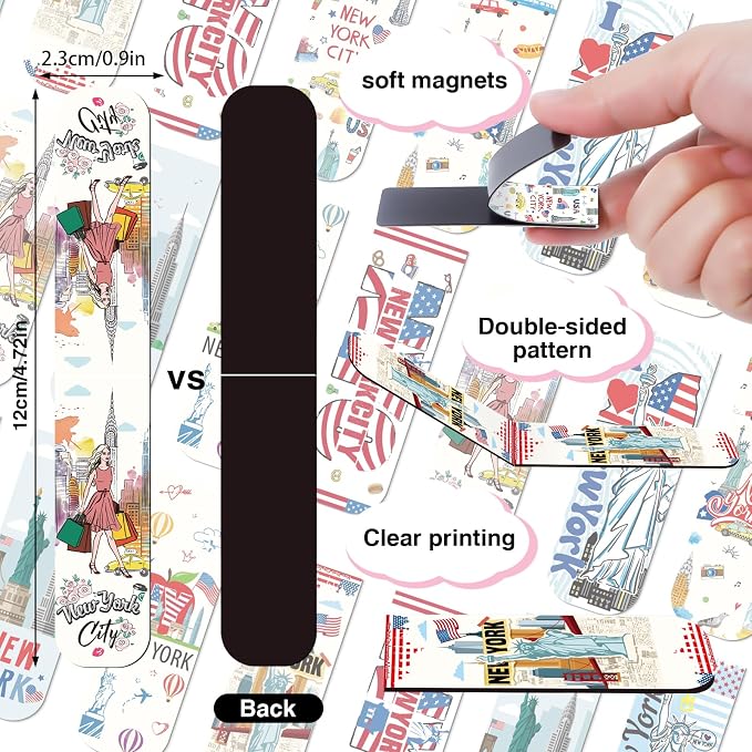 New York Magnetic Bookmark Gifts - Wxiben 48PCS City Travel Magnetic Bookmarks NYC Book Marks Magnets USA City Page Marker Clip for Women Book Lovers Traveler Students Teacher New York Souvenirs Gift