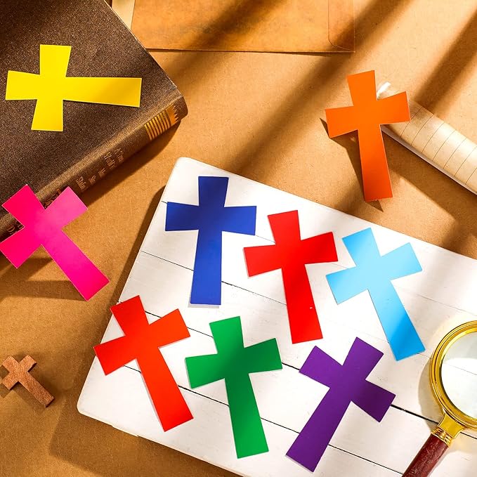 Geyee 108 Pcs Cross Paper Cutouts Religious Classroom Bulletin Board Decorations Colorful Crosses Shaped Die Cut for Teachers Kids DIY Craft School Bulletin Board Decor