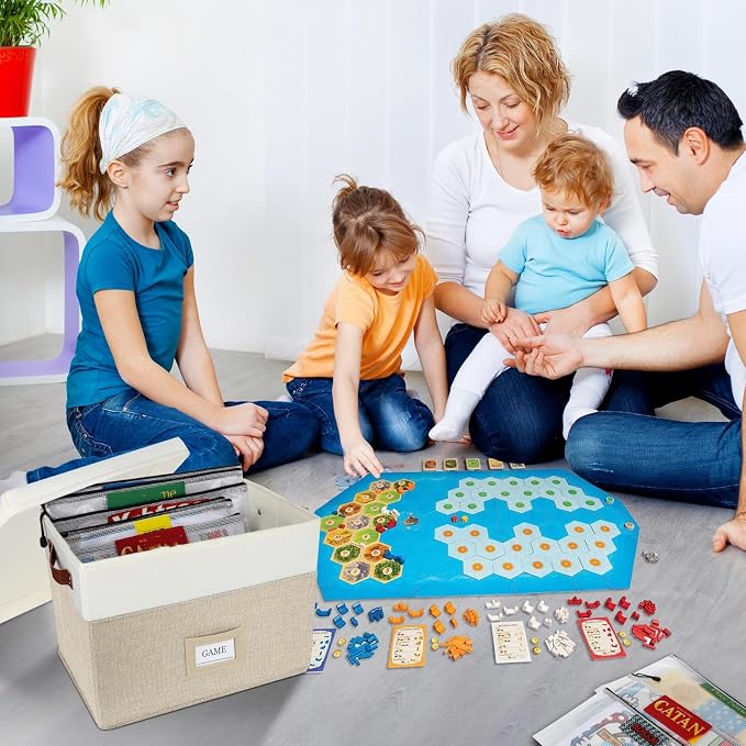 Board Game Storage, Board Game Organizer with 12pcs Zipper Bags and Writable Stickers, Board Organizers Storage with Lid for Office Supplies, Puzzles, Video Game, Craft Product,Beige
