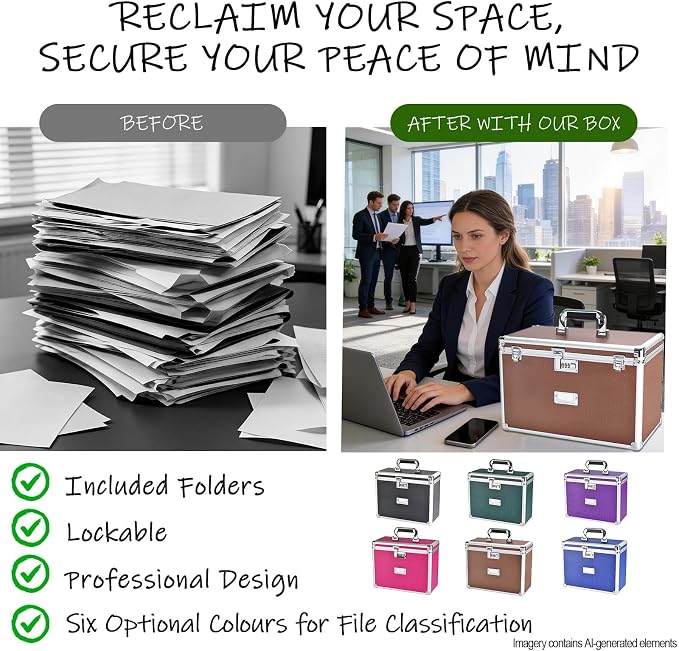 File Storage Cabinet for Legal Size Hanging File Folders, Suspension File Holder, Document Organizer Filing Lockbox in Office and Home with Combination Lock and 10-pack Hanging Files (Coffee, Legal)
