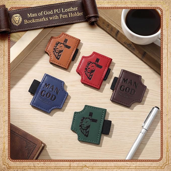 Epakh 10 Pcs Bulk Fathers Day Christian Gifts for Men Church Religious Man of God Leather Magnetic Bookmarks Pen Holder Religious Bible Verse Magnetic Bookmark Gifts for Men Book Lovers (Novel)