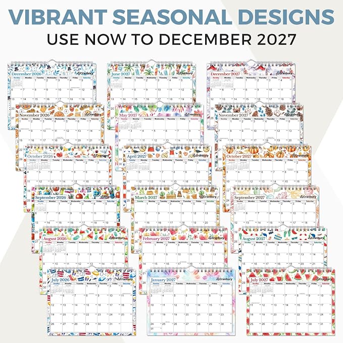 CRANBURY Wall Calendar 2026-2027, 8x6", 18 Months Jul. 2026 to Dec. 2027, Thick Paper, Premium Quality, Small Desk & Wall Planner for Office, School, Mini Monthly Hanging Calendar with Stickers