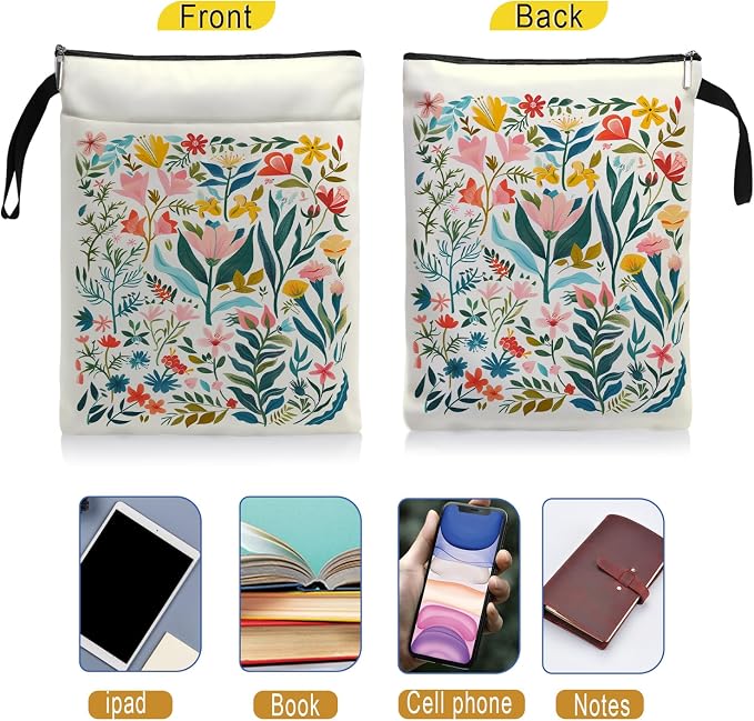 Flower Pattern Book Sleeve,Book Lovers Gifts Waterproof Book Cover for paperbacks with Zipper and Front Pocket Book Pouch for Women Teacher Birthday Graduation Christmas Gifts (Wildflower1603)