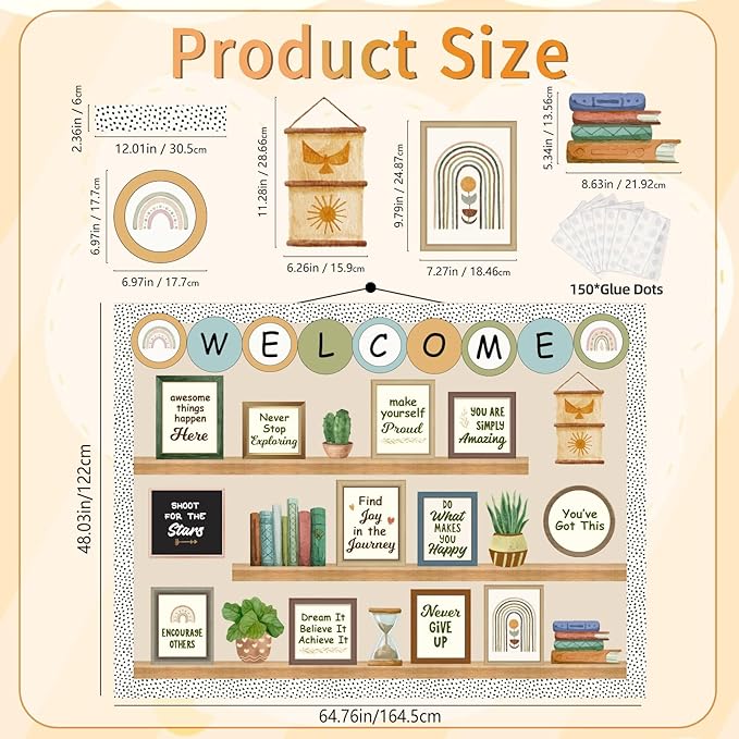 Welcome Back to School Bulletin Board Decorations, Boho Classroom Decor, Greenery Plant Bookshelf Inspirational Affirmation Cutouts for Teacher Welcome School Supplies Classroom Door Wall Decor