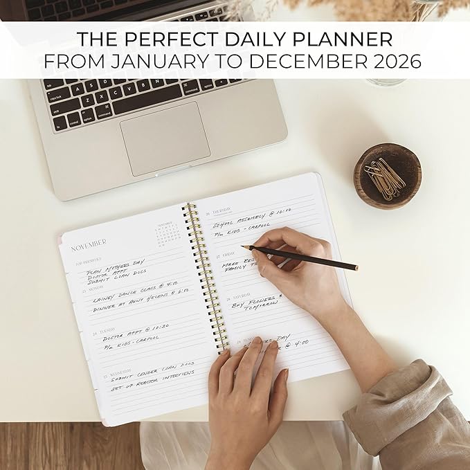 Beautiful 2026 Planner - 7" x 10" Daily Planner for Women or Men with Weekly & Monthly Spreads for Easy Planning - Perfect Calendar Book To Organize All Tasks and Boost Productivity